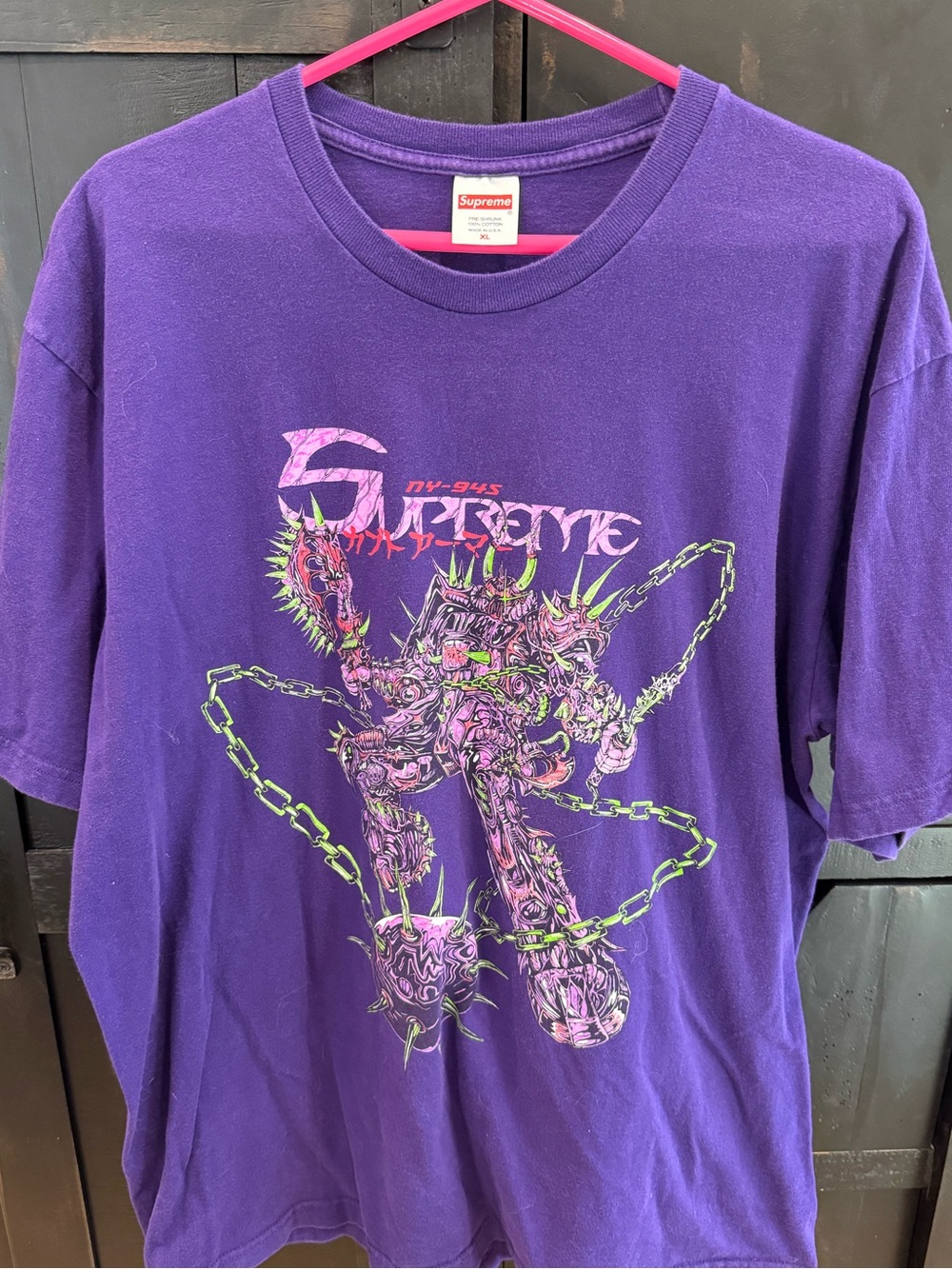 Supreme Purple Graphic Tee with Neon Green & Pink Artwork